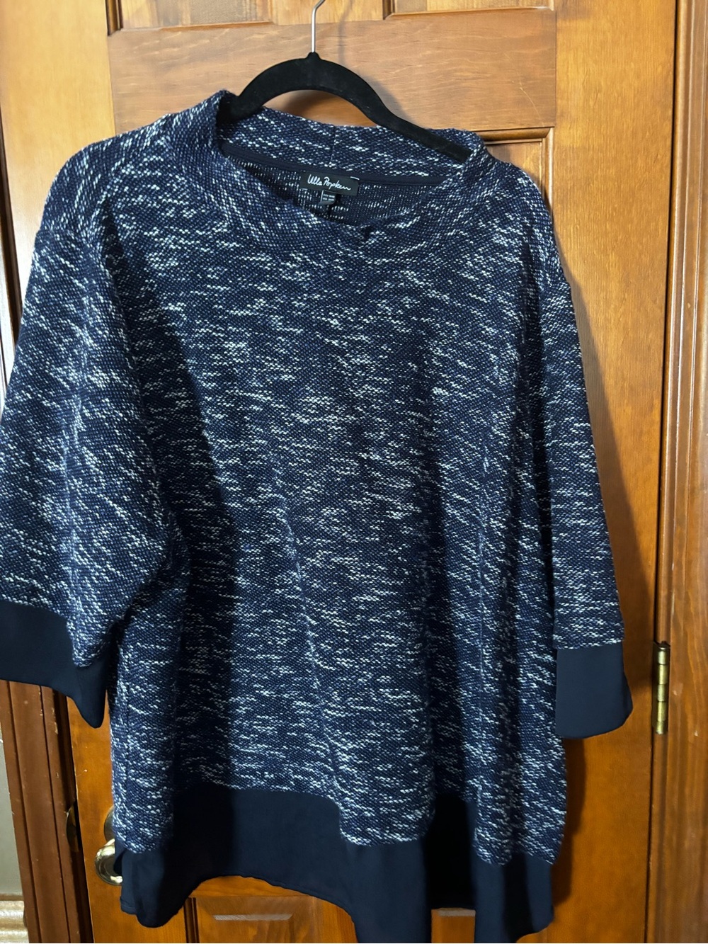 Ulla Popken Navy Marled Crewneck with Contrast Hem